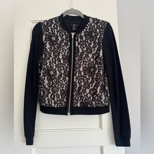 H&M Black Bomber Jacket with Lace Overlay